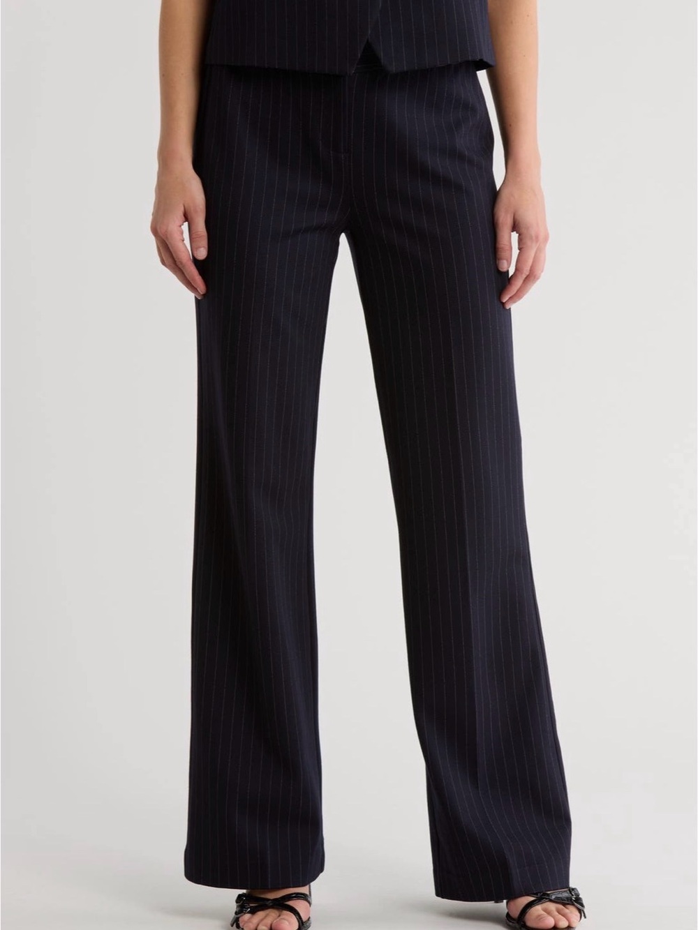 Amanda & Chelsea Navy Pinstripe Wide-Leg Trousers